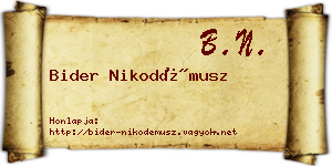 Bider Nikodémusz névjegykártya